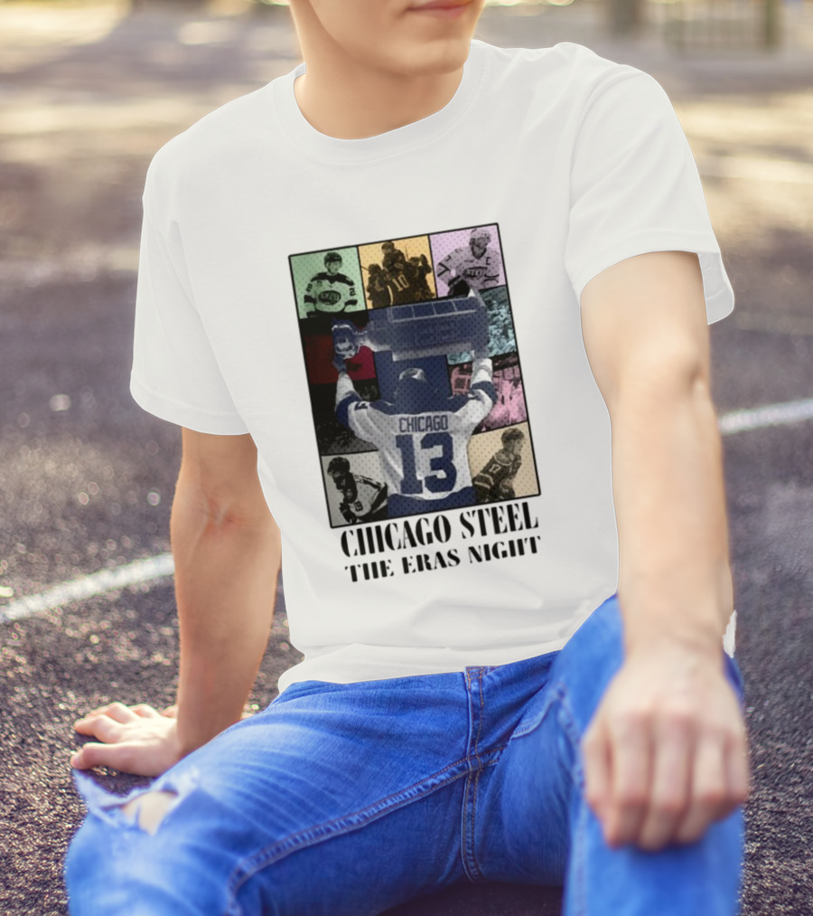 Chicago Steel The Eras Night Number 13 Hockey Collage T-Shirt