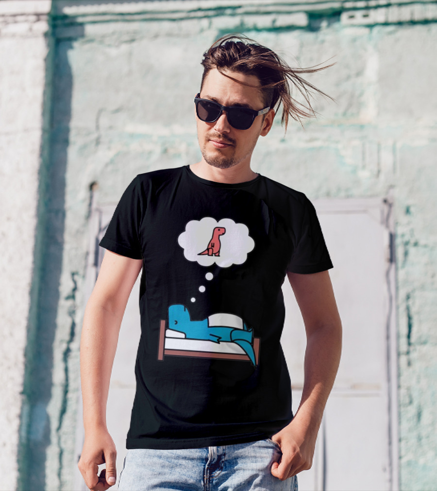 Dinosaur Dreaming BlueRex Sleeps And Imagines Red T-Rex T-Shirt