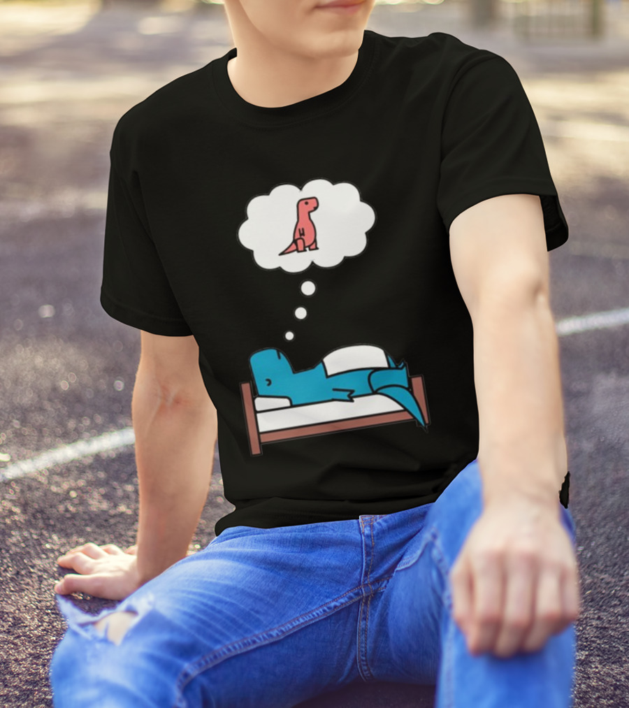 Dinosaur Dreaming BlueRex Sleeps And Imagines Red T-Rex T-Shirt