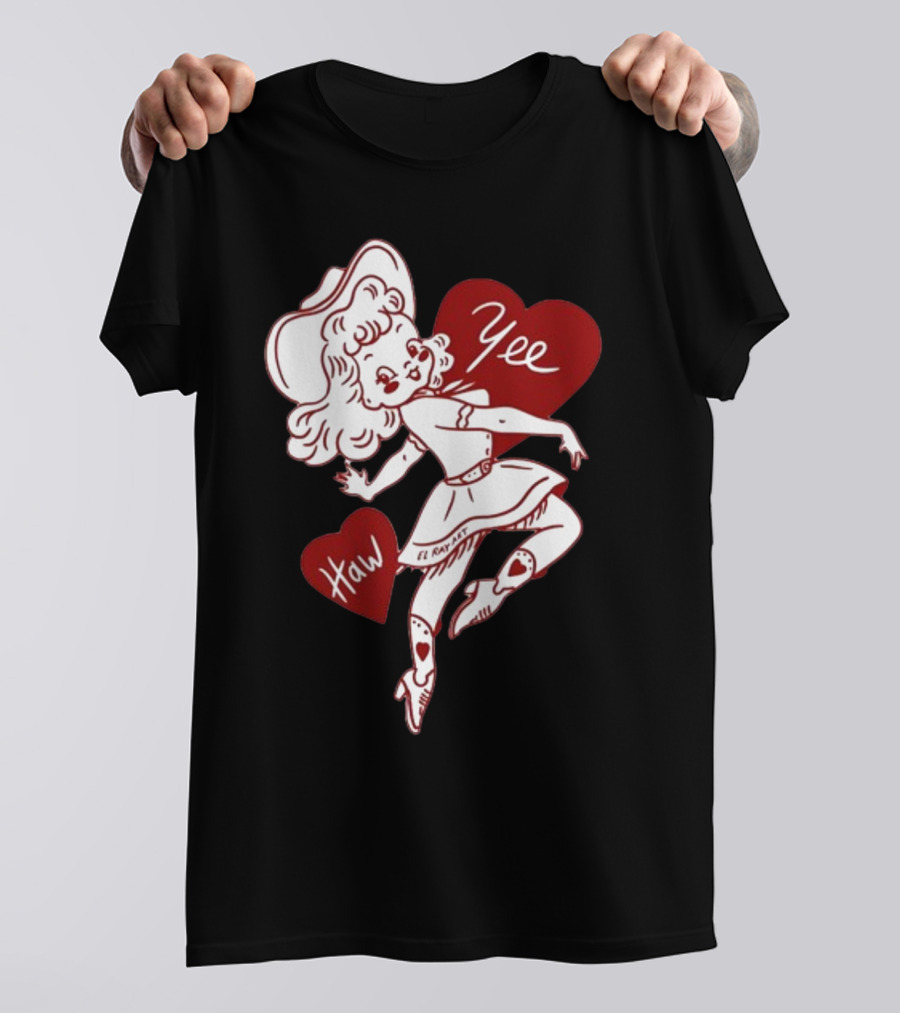 Elrayartist Yee Haw Valentines Girl With Hearts And Cowboy Hat T-Shirt