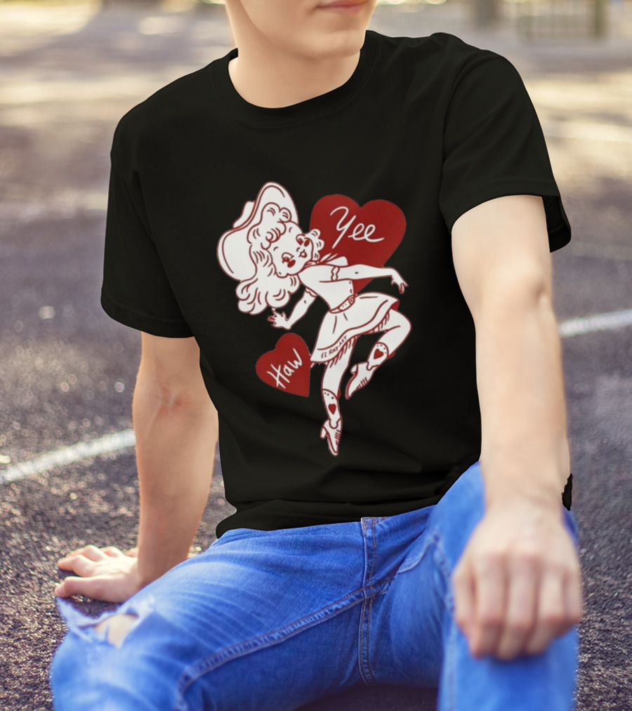 Elrayartist Yee Haw Valentines Girl With Hearts And Cowboy Hat T-Shirt