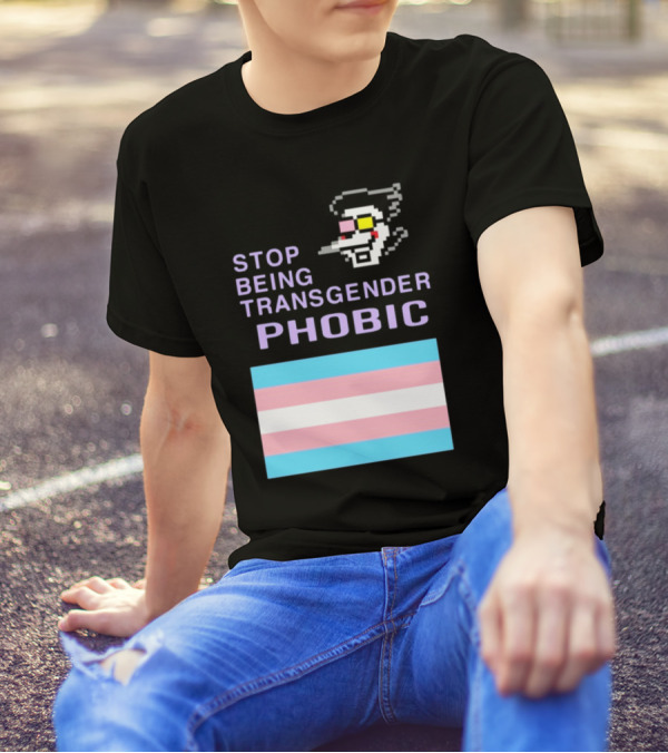 STOP BEING TRANSGENDER PHOBIC Deltarune Spamton Trans Flag T-Shirt