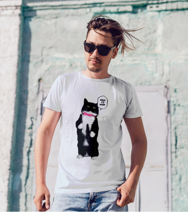Nah I'd Win Cat Pink Collar Black And White Feline T-Shirt