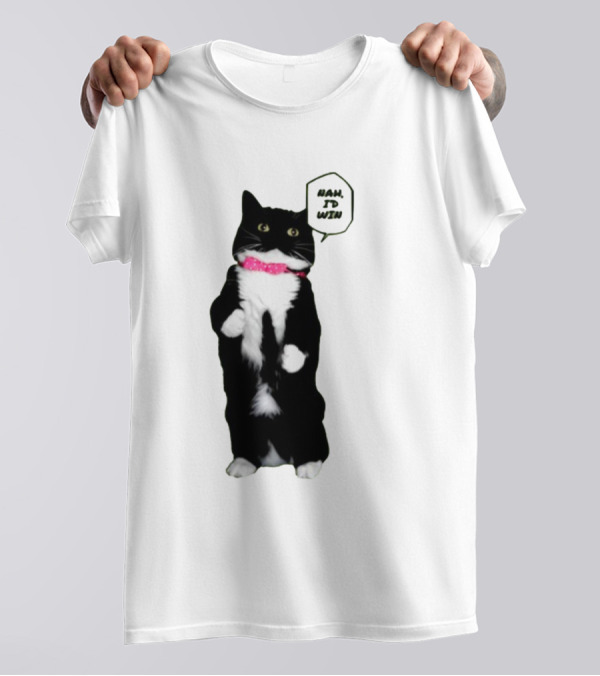 Nah I'd Win Cat Pink Collar Black And White Feline T-Shirt