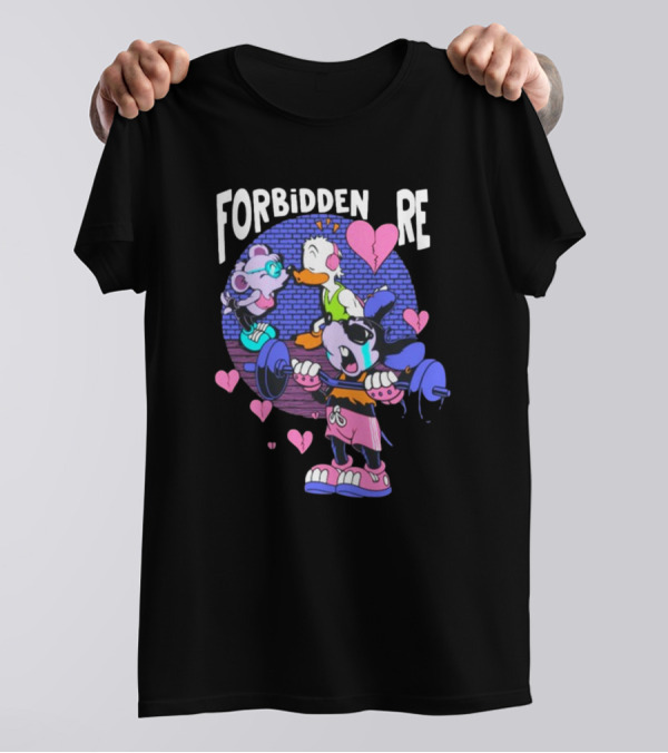 FORBIDDEN RE Broke Heart Cartoon Parody With Weights And Pink Hearts T-Shirt