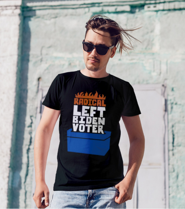 Radical Left Biden Voter New Burned Text Blue Box T-Shirt
