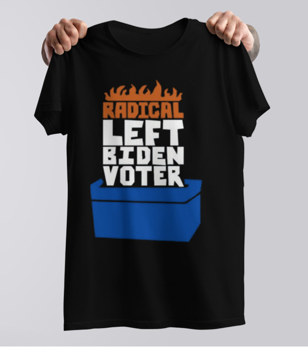 Radical Left Biden Voter New Burned Text Blue Box T-Shirt