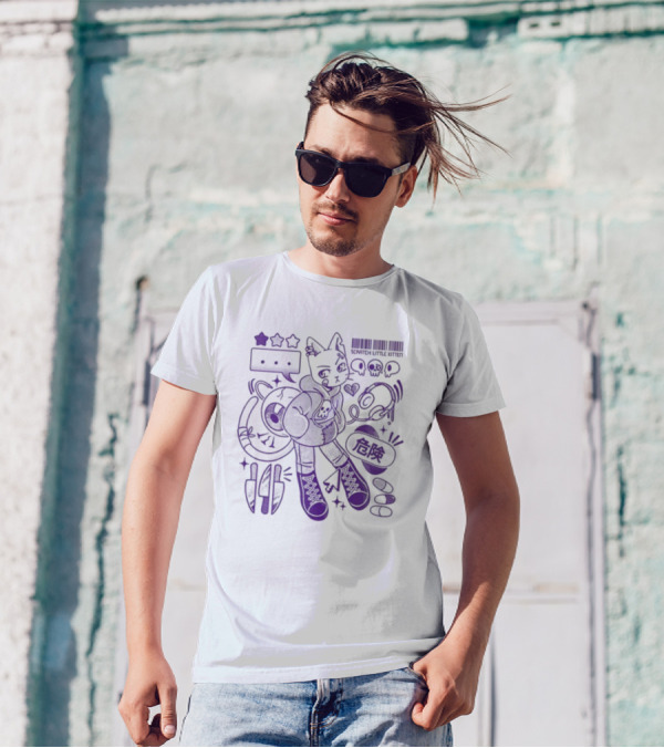 Theyetee Scratch Little Kitten Danger Barcode Skull Stars T-Shirt