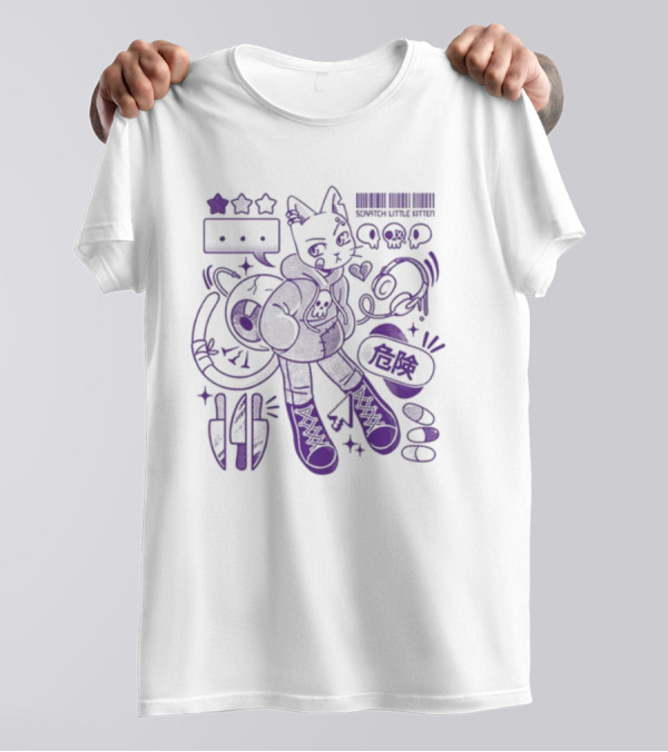 Theyetee Scratch Little Kitten Danger Barcode Skull Stars T-Shirt