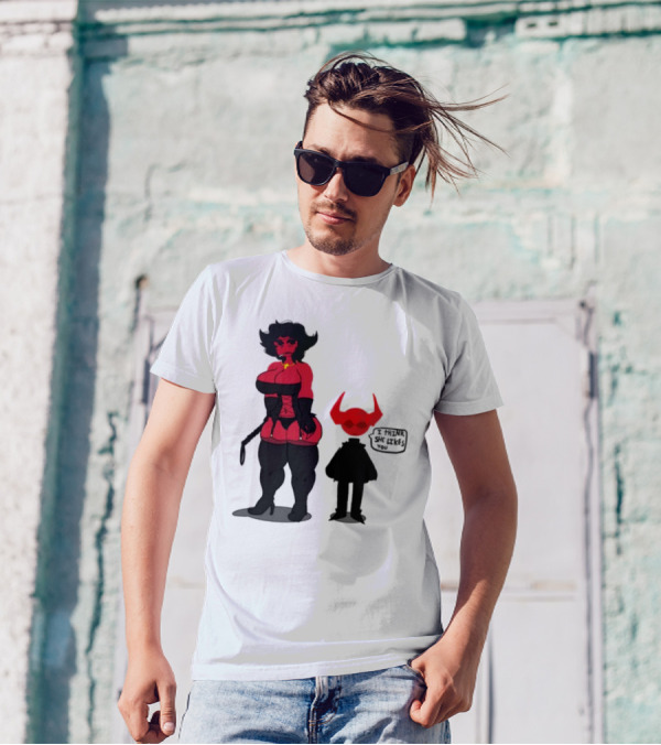 Thewboy Red Character With Devil Horns I Think She Likes You T-Shirt