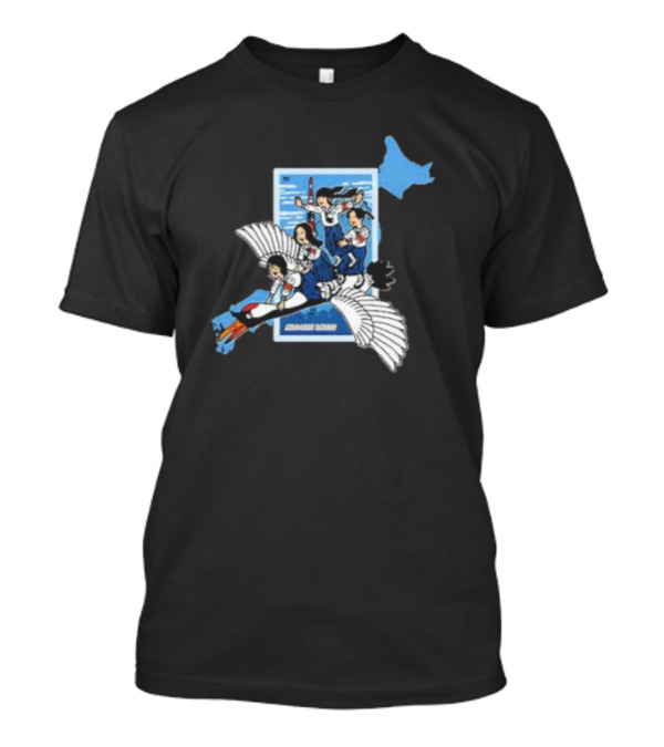 Atarashii Gakko Navy Crane Girls Riding White Bird Japan Map T-Shirt