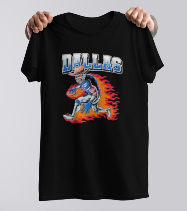 Dallas Cowboy Football Skeleton Player In Flames T-Shirt