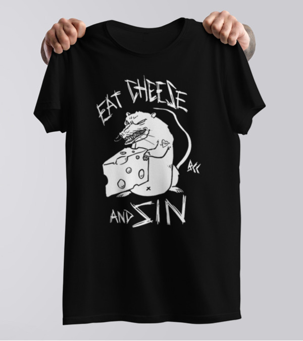 Blackcraft Cult Eat Cheese And Sin Rat Illustration BCC Text T-Shirt