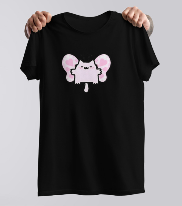 Sillynubcat Butterflycat Pink Heart Wings T-Shirt