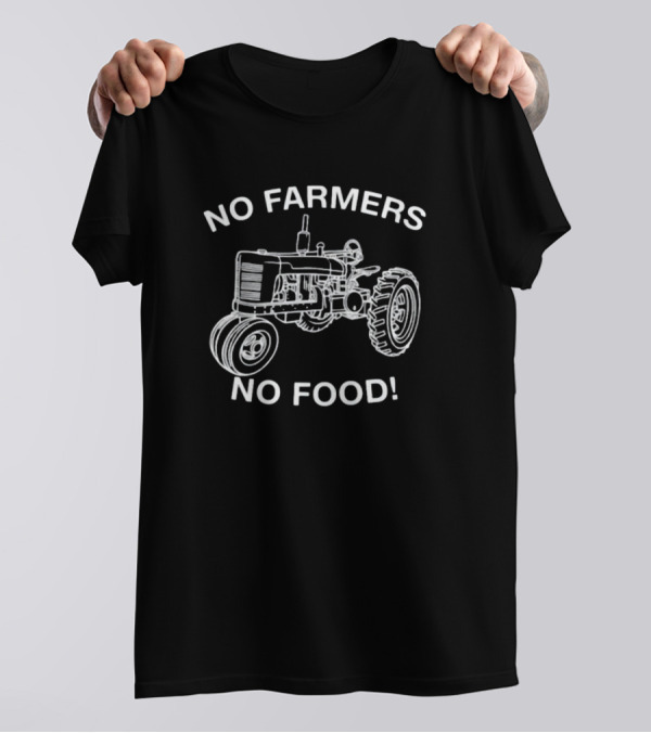 No Farmers No Food Vintage Tractor Outline Drawing T-Shirt
