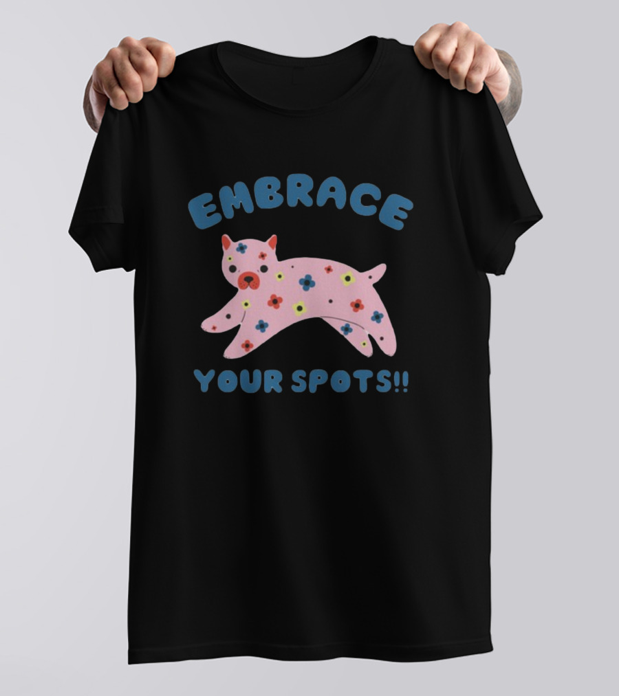 Tenderghost Embrace Your Spots Cat Colorful Flowers T-Shirt
