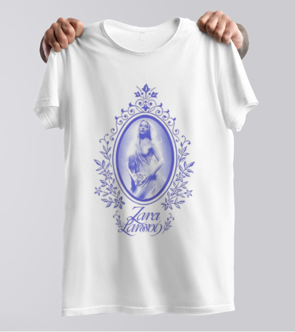 ZaraLarsson Venus Ecru Blue Gothic Floral Frame T-Shirt