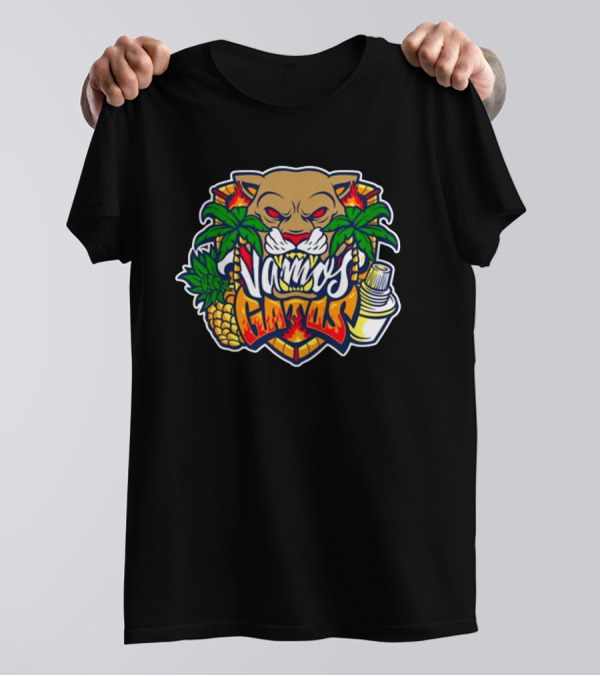 Florida Vamos Gatos 2024 Palm Trees And Pineapple Panther Face T-Shirt