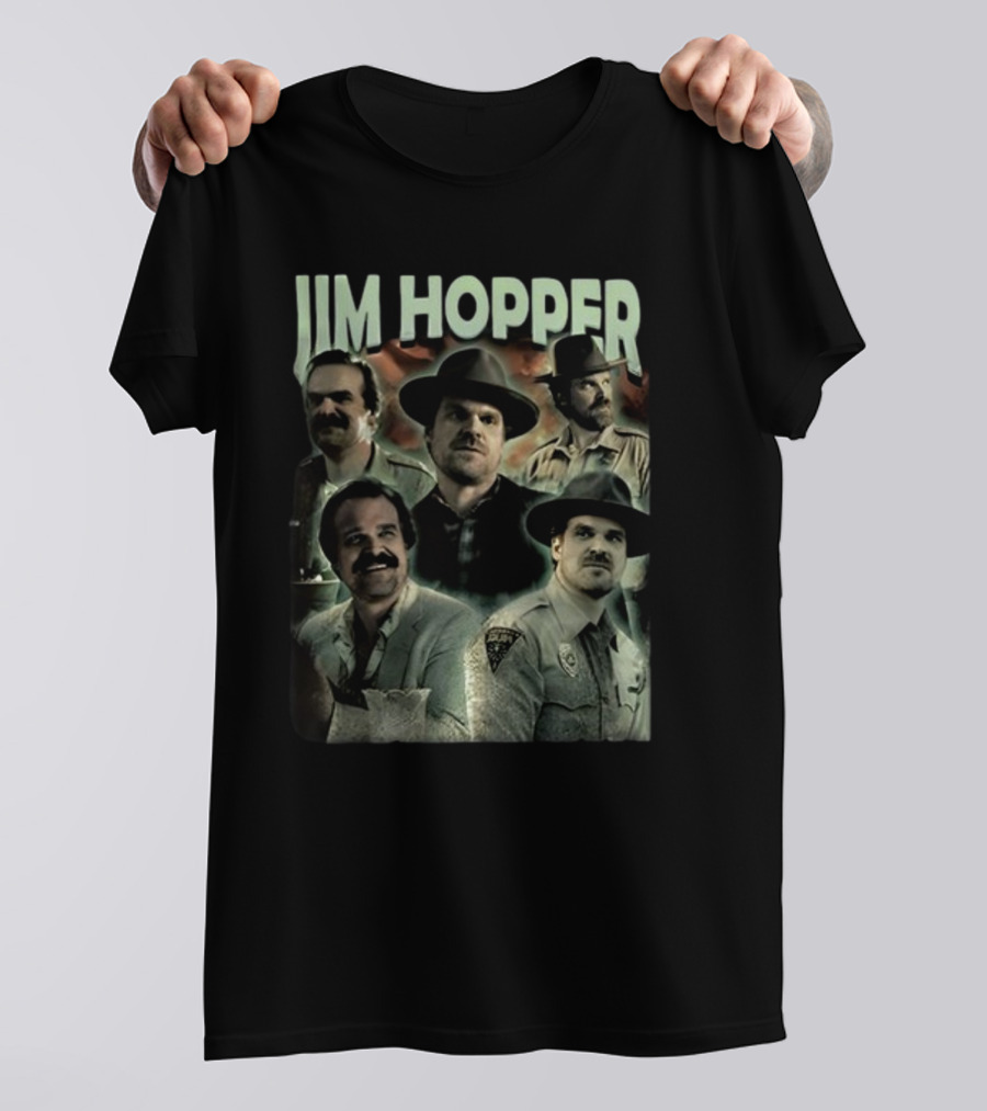 Jim Hopper Vintage Frtingglitter Nostalgic Character Montage T-Shirt