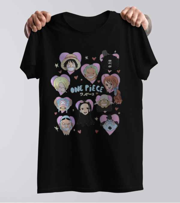 Mustardyardpress One Piece Anime Characters In Heart Frames T-Shirt