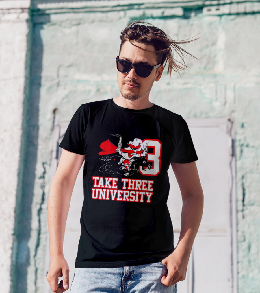 Take Three University Cowboy Mascot With Dual Pistols Number 3 T-Shirt