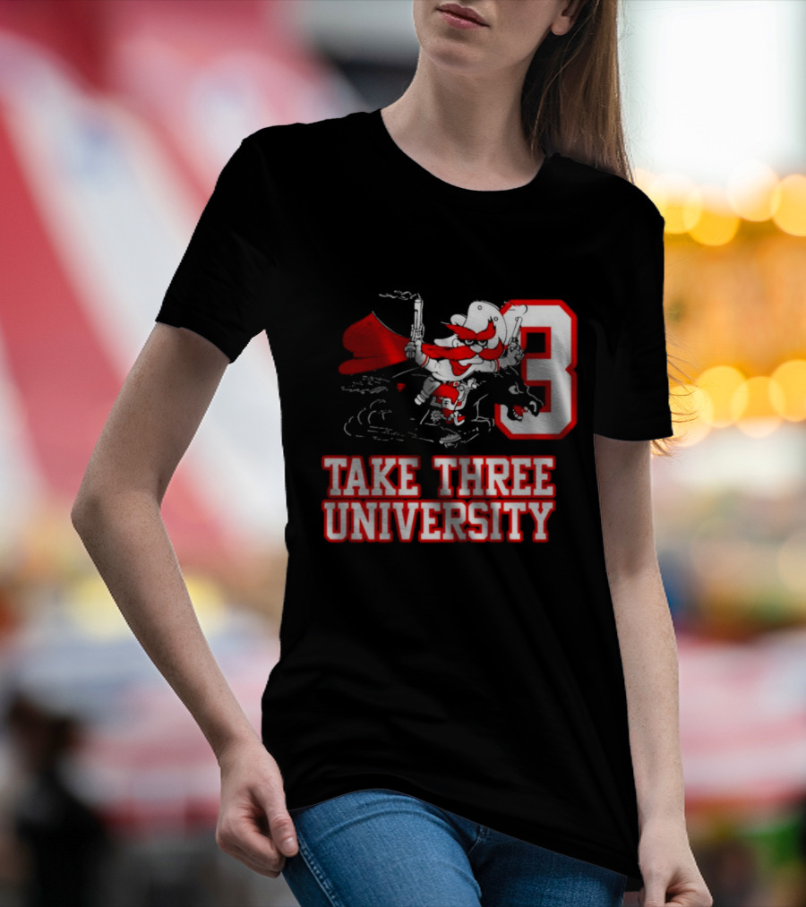 Take Three University Cowboy Mascot With Dual Pistols Number 3 T-Shirt