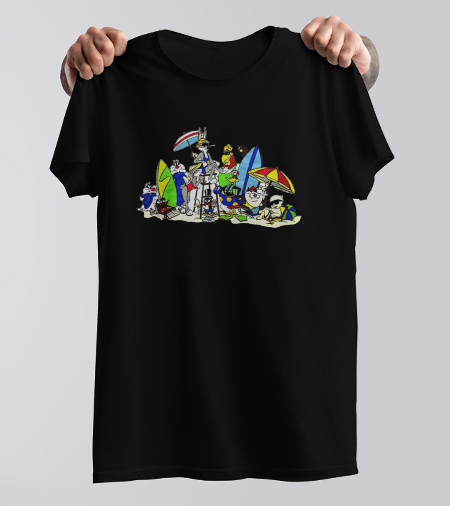 Warner Bros Looney Tunes Surfing Bugs Daffy Taz Beach Fun T-Shirt
