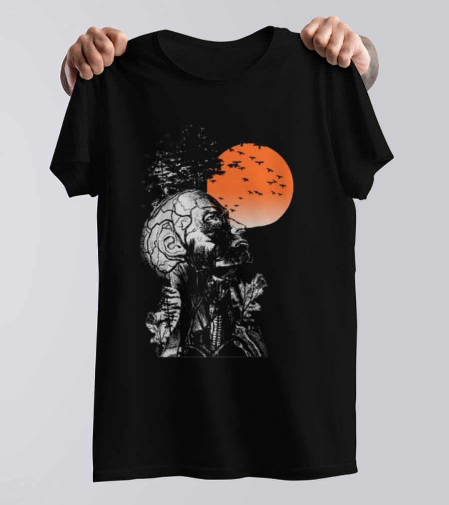 Hangover Alan Human Anatomy Tree Brain Pattern Orange Moon Dark Khaki T-Shirt