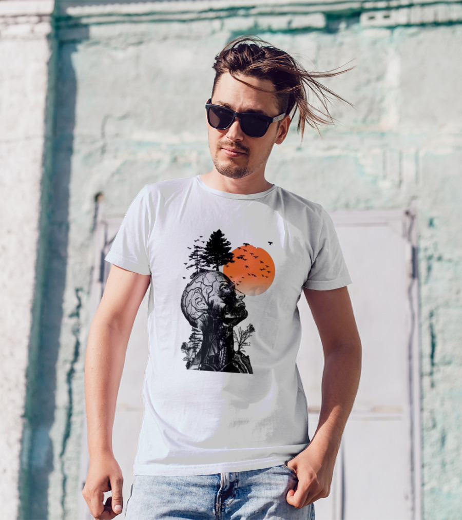 Jason Kelce Hangover Brain Anatomy With Sunset And Flying Birds T-Shirt