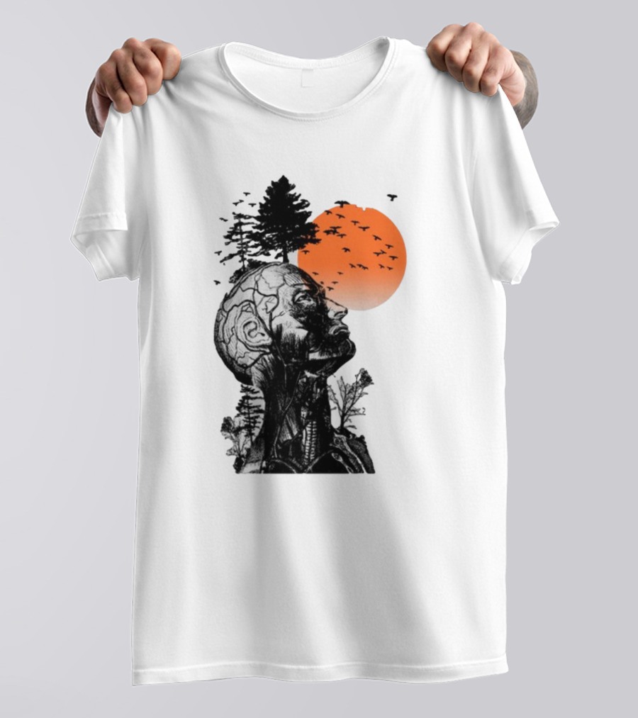 Jason Kelce Hangover Brain Anatomy With Sunset And Flying Birds T-Shirt