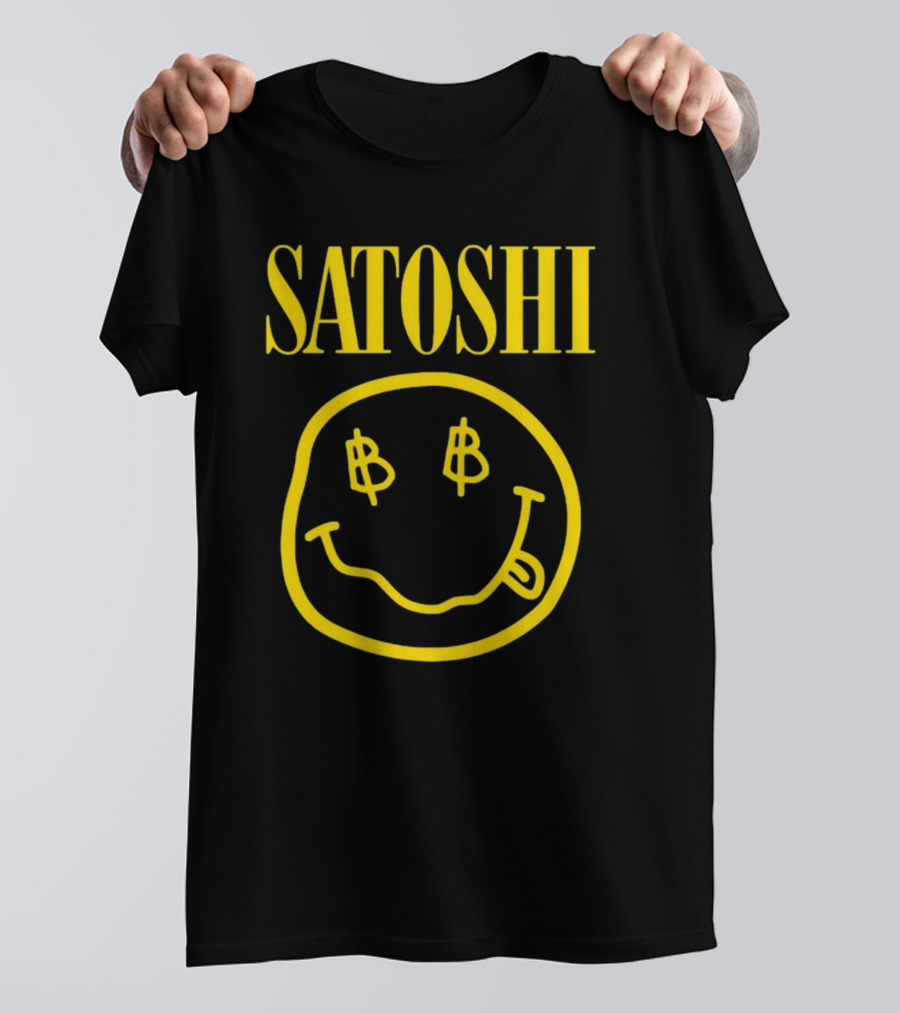 SATOSHI Smiley Face With Bitcoin Symbols T-Shirt