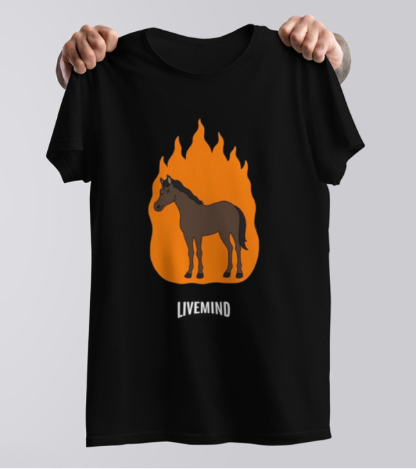 Hivemindtv Livemind Tour Horse In Flame Background T-Shirt