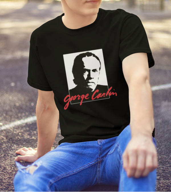 George Carlin Sometimes A Little Brain Damage Can Help Black And White Portrait Mike Cessario T-Shirt