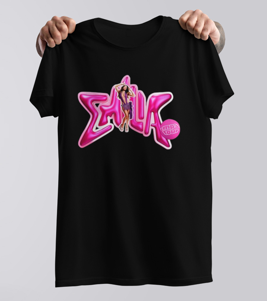 Emilia Mp3 Tour Stylish Star Logo With Performer In Vibrant Pink T-Shirt