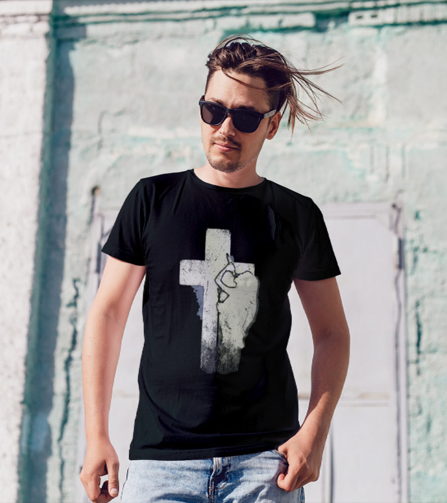 NessaBarrett Crucifix Distressed Standing Figure T-Shirt