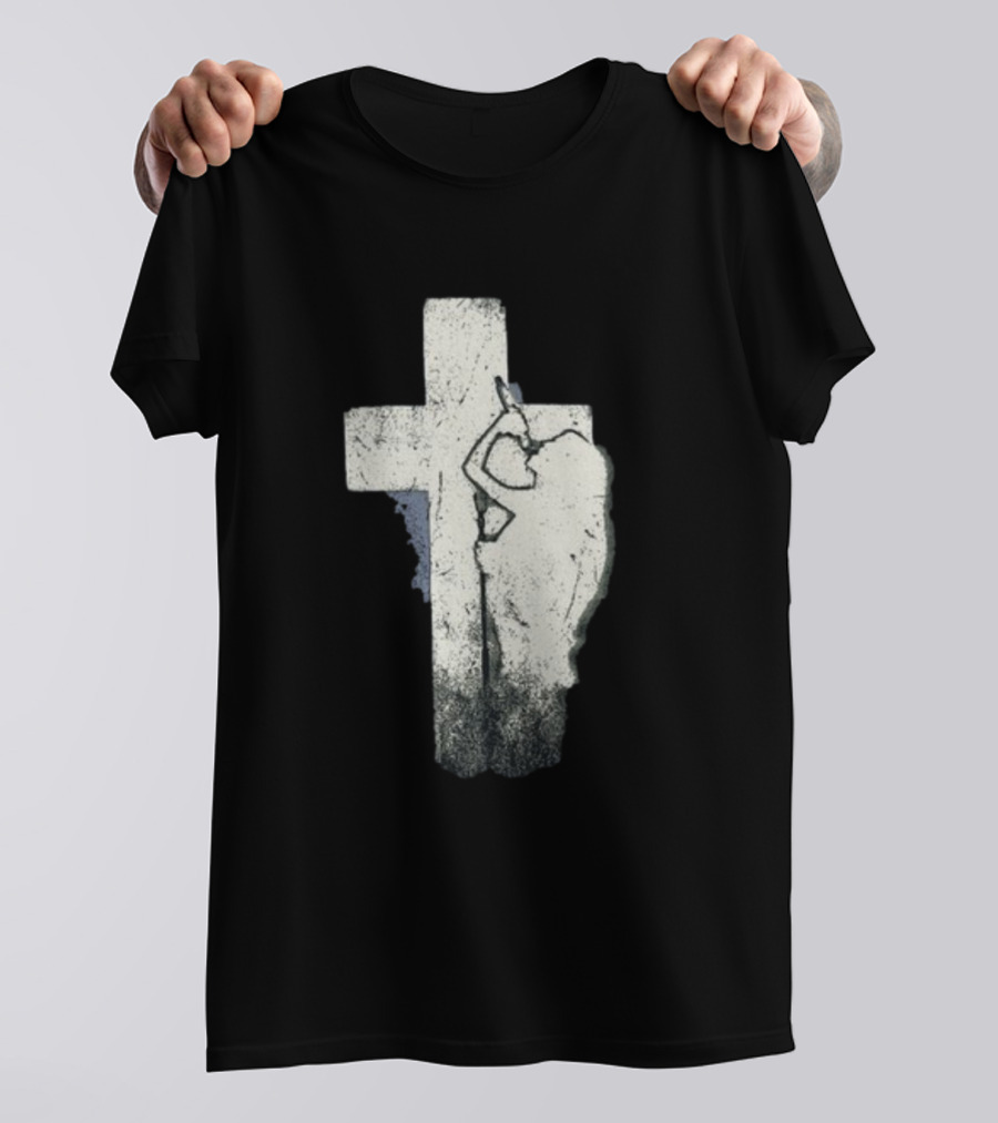 NessaBarrett Crucifix Distressed Standing Figure T-Shirt