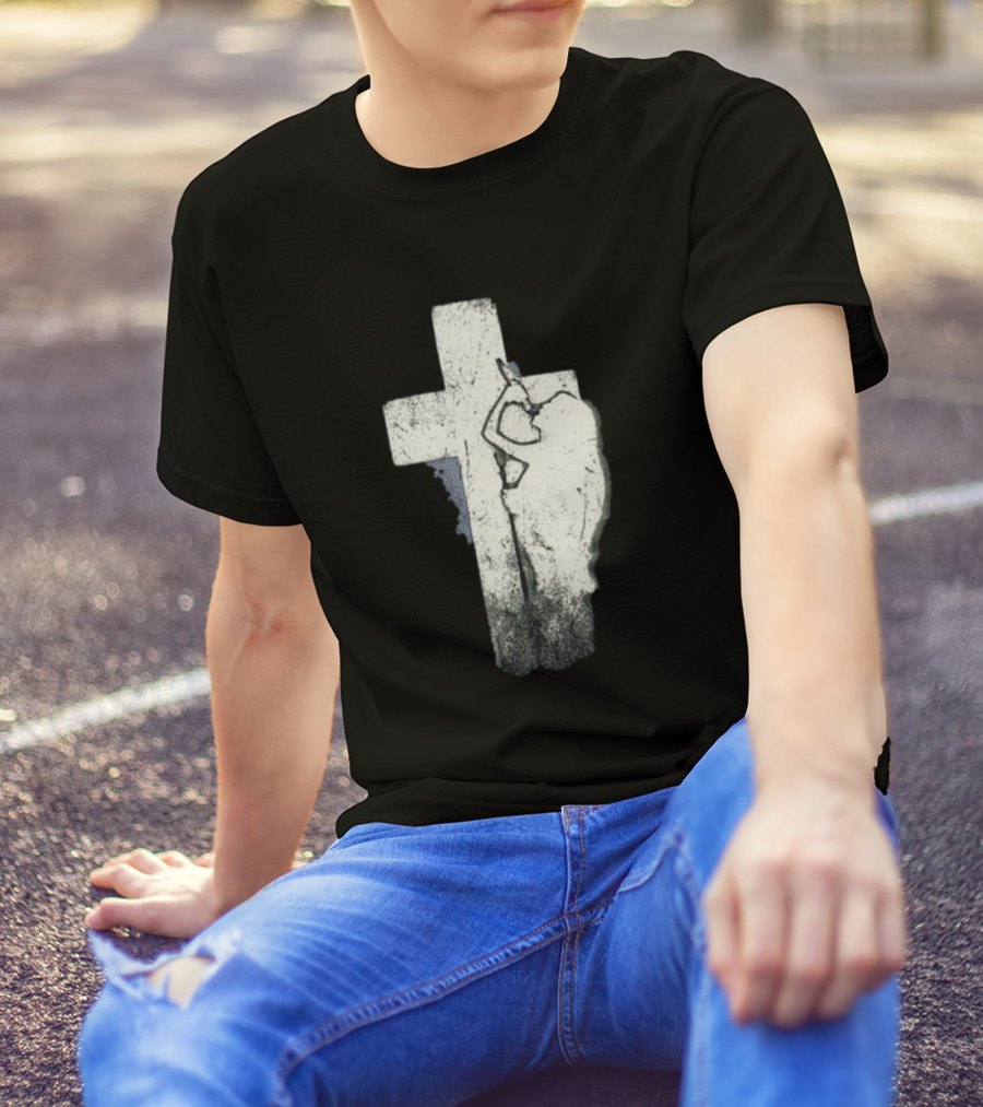NessaBarrett Crucifix Distressed Standing Figure T-Shirt