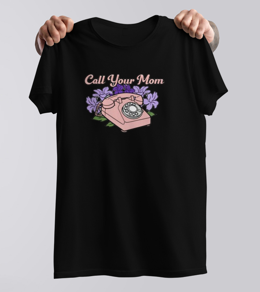 Middleclassfancy Call Your Mom Vintage Phone With Purple Flowers T-Shirt