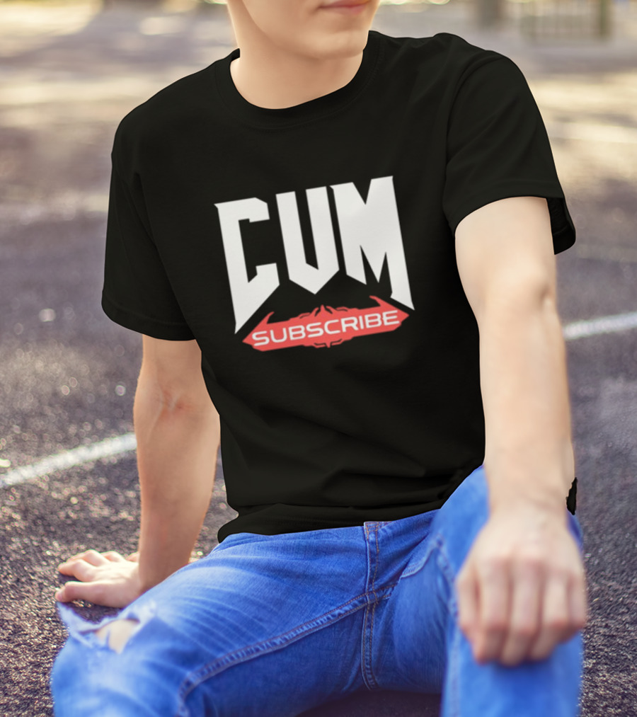 CUM Subscribe Doom Inspired Logo Gaming Meme T-Shirt