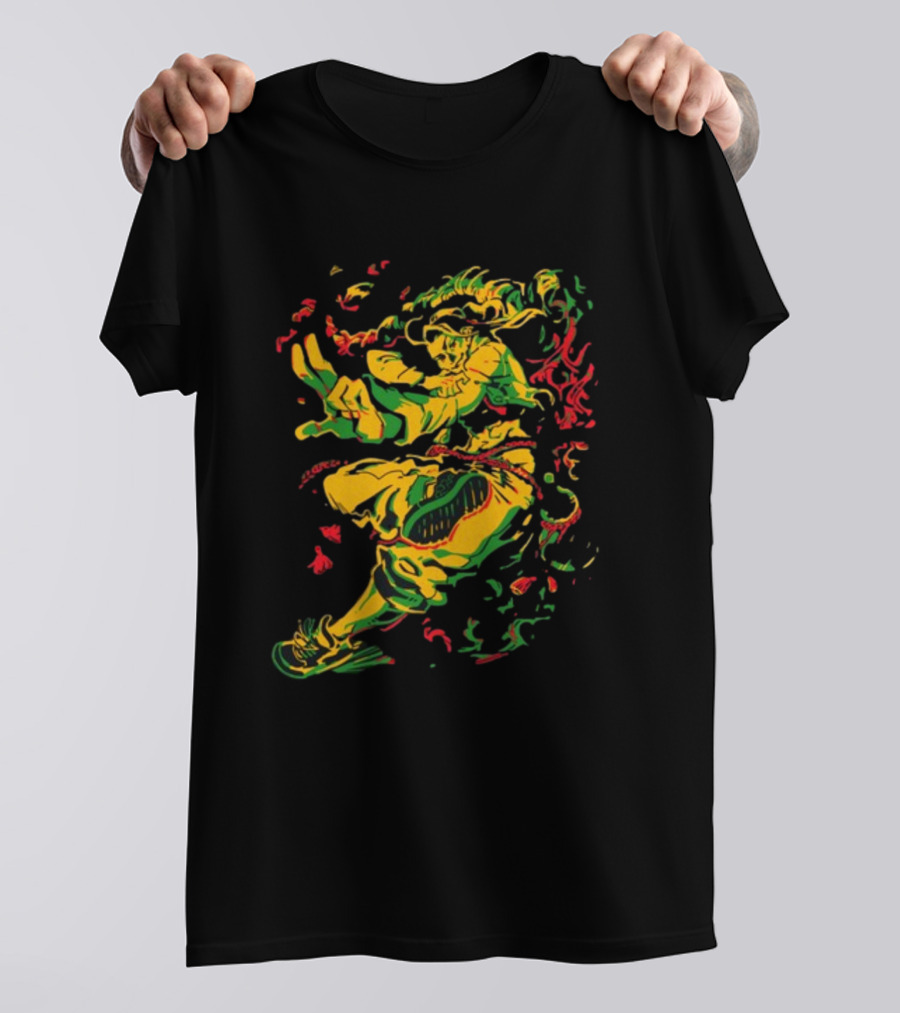 Theyetee Jamie Street Fighter Character Dynamic Pose With Colorful Energy Explosion T-Shirt