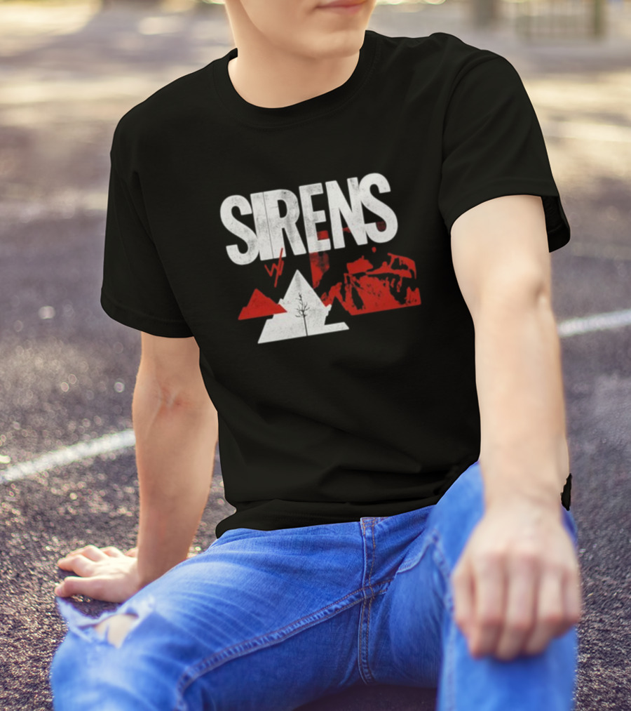 Sirens Mountain Tree Red Abstract Collage T-Shirt