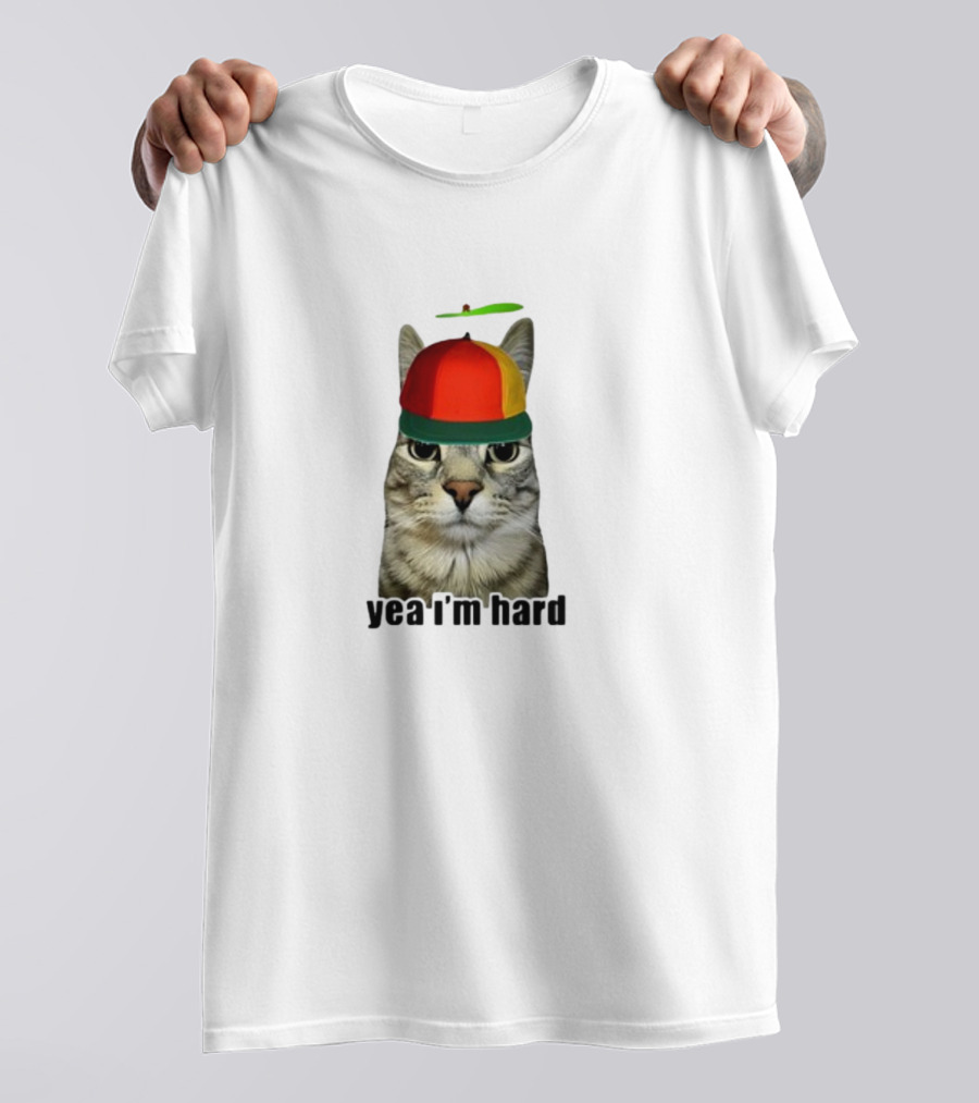 Yea I'm Hard Cat With Propeller Hat T-Shirt