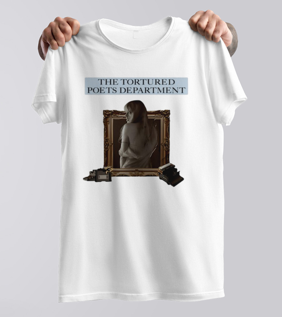 Chartsandshirts The Tortured Poets Department Framed Figure With Books And Typewriter T-Shirt