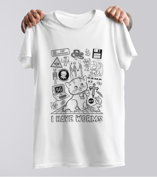 Webworm Cursed 5G Kitty With Aliens D.S.M.P. I Have Worms T-Shirt