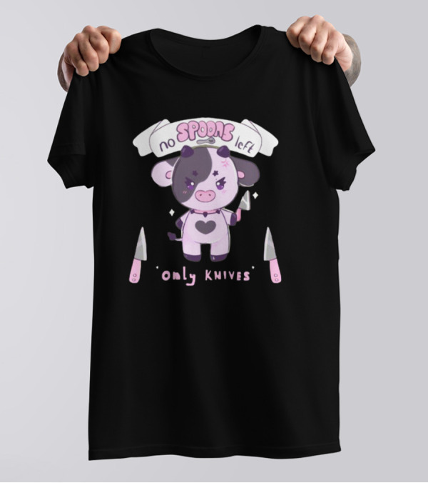 No Spoons Left Only Knives Cute Cow Holding Knife T-Shirt