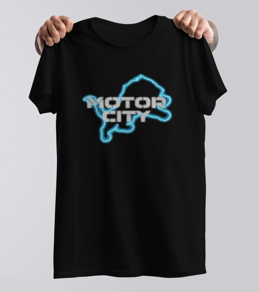 Motor City Lions Blue Neon Outline T-Shirt