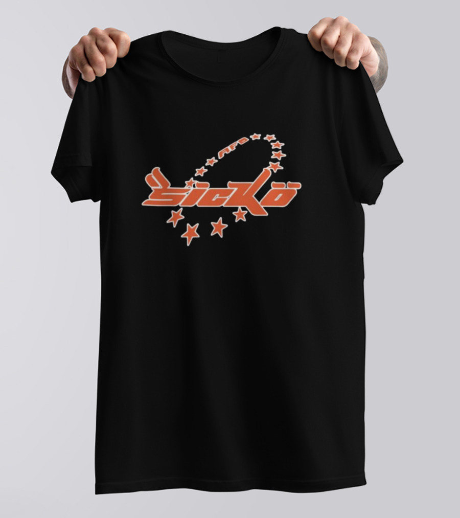Bornfrompain Afb Sicko Stars Logo Red Text With Orange Stars T-Shirt