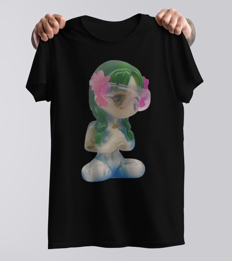 Kikillopieces Tanaka Resin Figurine With Green Hair And Pink Flower Accessories T-Shirt