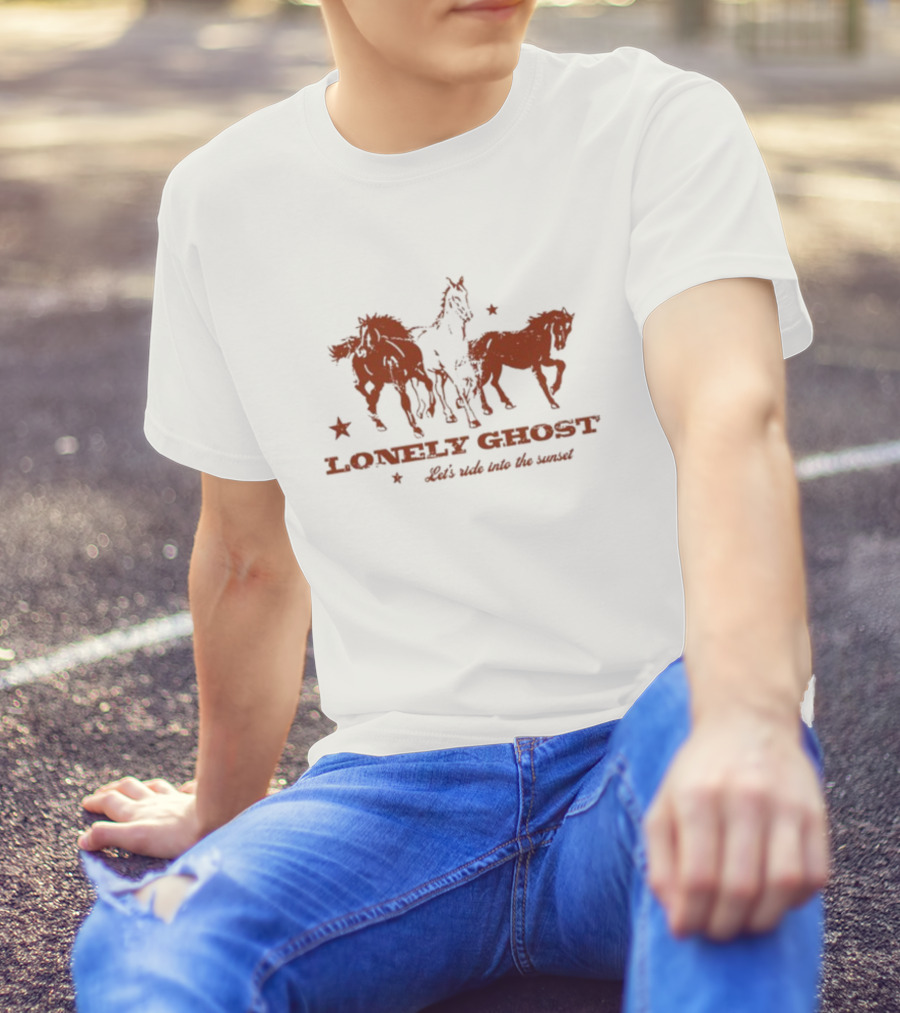 Lonely Ghost Let's Ride Into The Sunset Horses And Stars T-Shirt