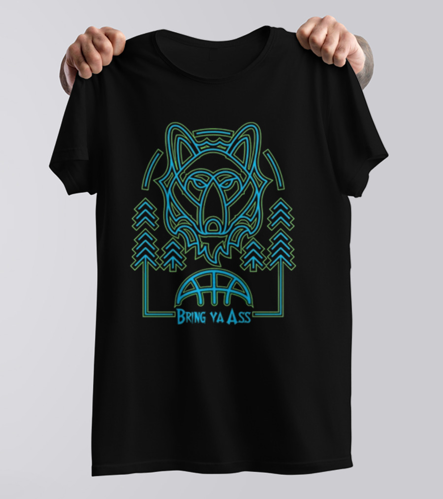 HeadFlyer Brewing Bring Ya Ass Neon Wolf And Trees T-Shirt